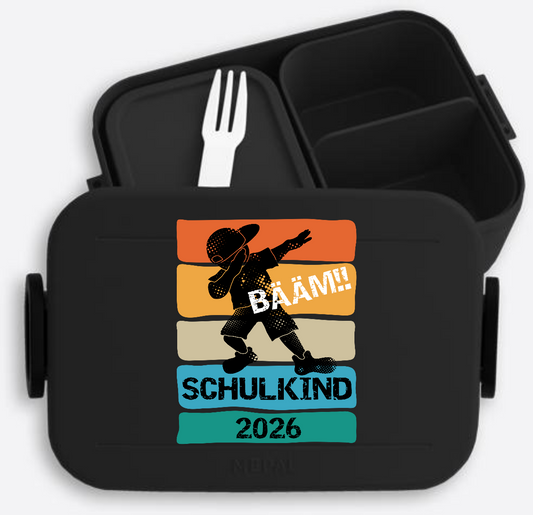 Brotdose zur Einschulung – Bääm! Schulkind 2026 mit Name - Nordic Black