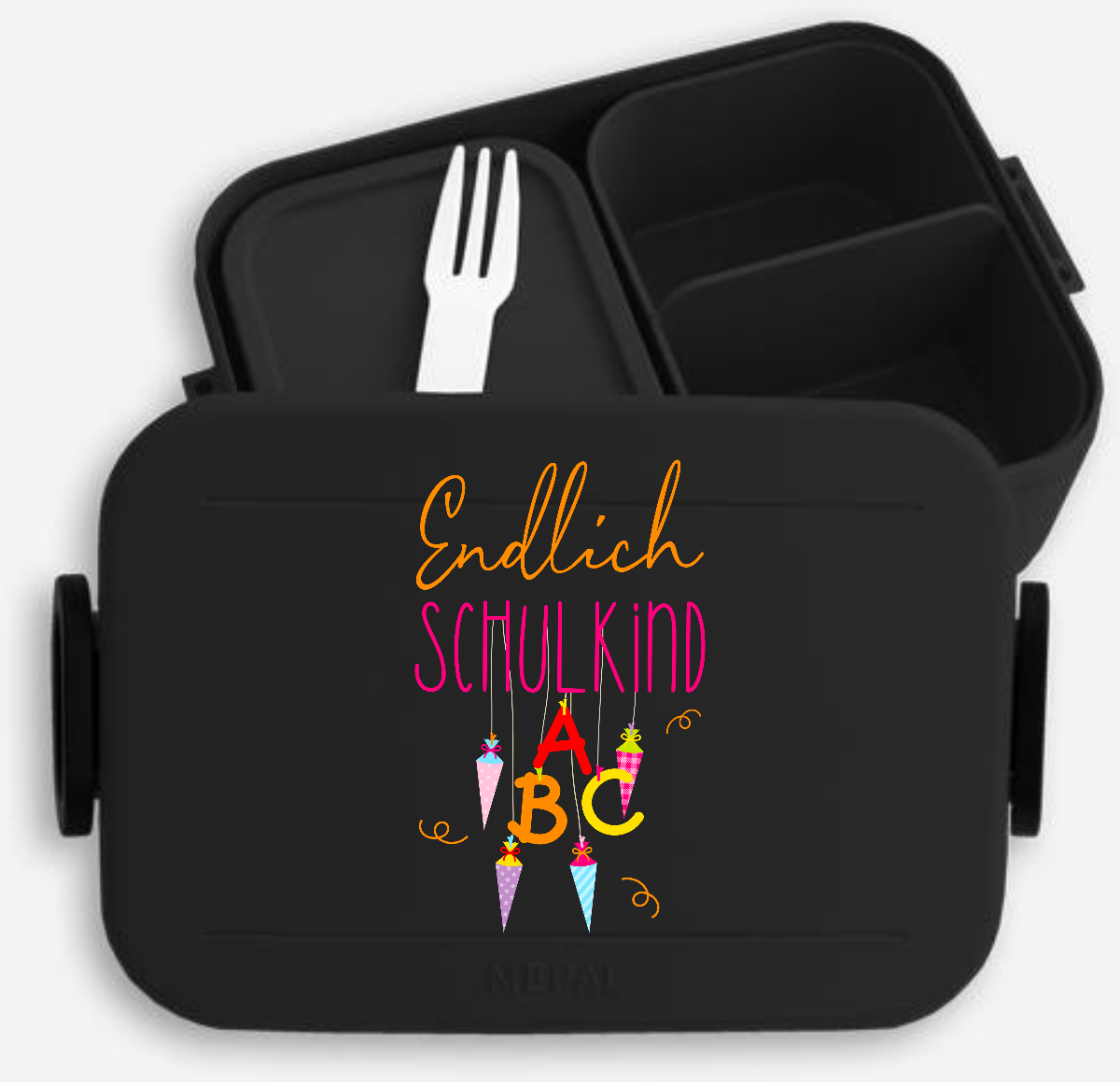 Brotdose zur Einschulung – Endlich Schulkind mit Name - Nordic Black