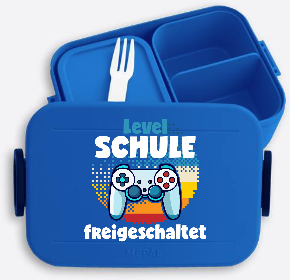 Brotdose zur Einschulung – Level Schule freigeschaltet - Vivid Blue