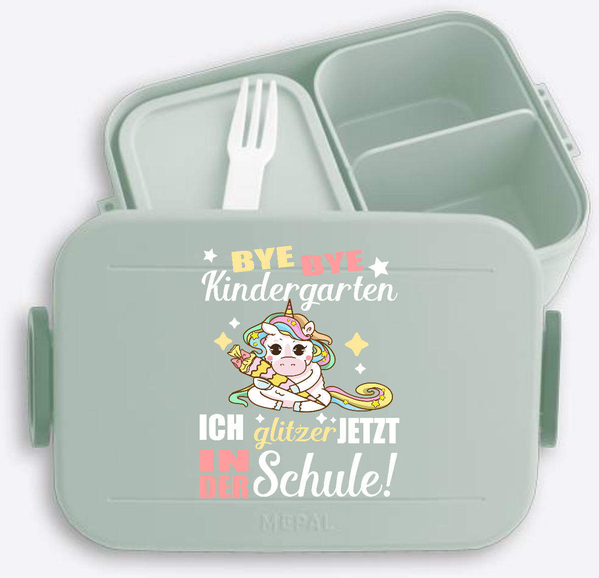 Brotdose zur Einschulung mit Name – Bye Bye Kindergarten Einhorn - Nordic Sage