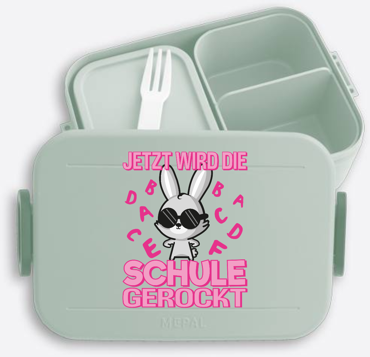 Brotdose zur Einschulung mit Name – Hase rockt die Schule - Nordic Sage