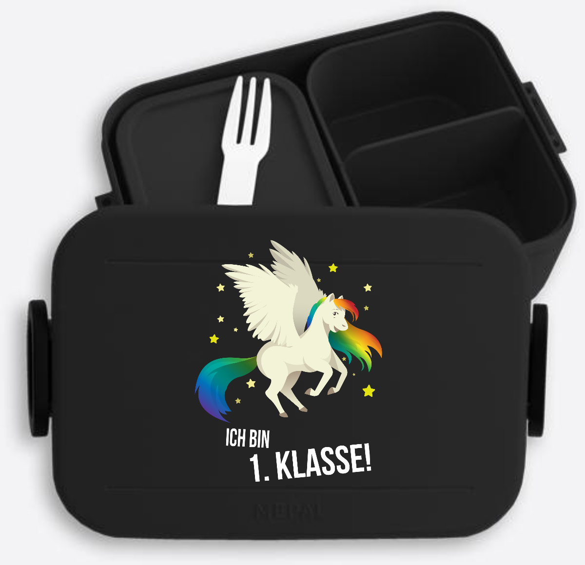 Brotdose zur Einschulung mit Name – Ich bin erste Klasse - Nordic Black