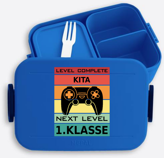 Brotdose zur Einschulung - Next Level 1. Klasse mit Name - Vivid Blue