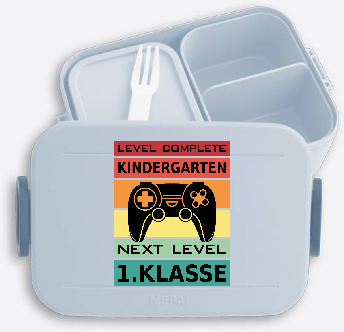 Brotdose zur Einschulung: Next Level 1. Klasse mit Name - Nordic Blue
