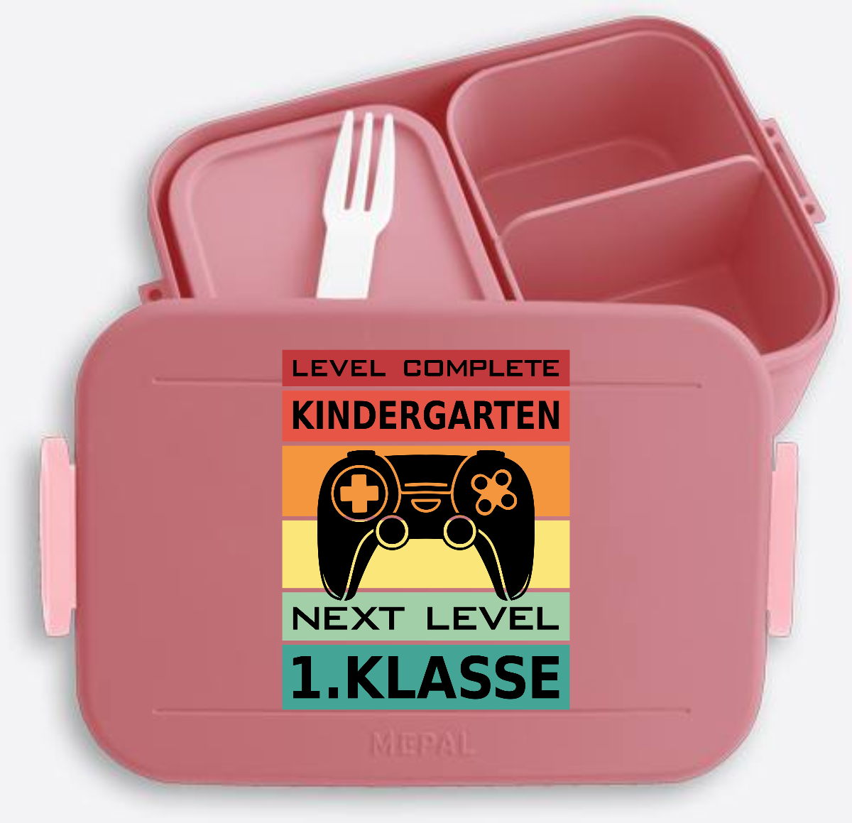 Brotdose zur Einschulung: Next Level 1. Klasse mit Name - Vivid Mauve