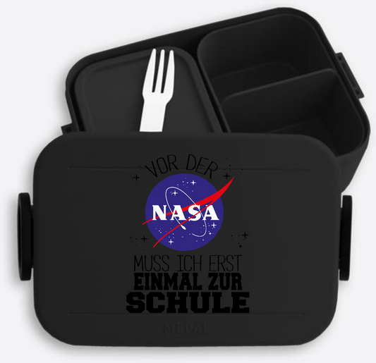 Brotdose zur Einschulung – Vor der NASA erst Schule (schwarz) - Nordic Black
