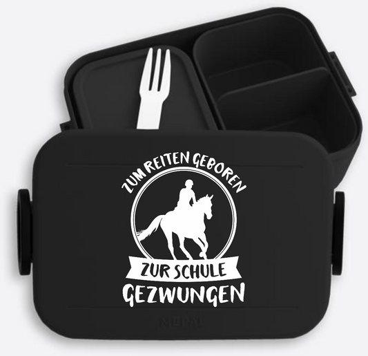 Brotdose zur Einschulung – Zum Reiten geboren mit Name - Nordic Black