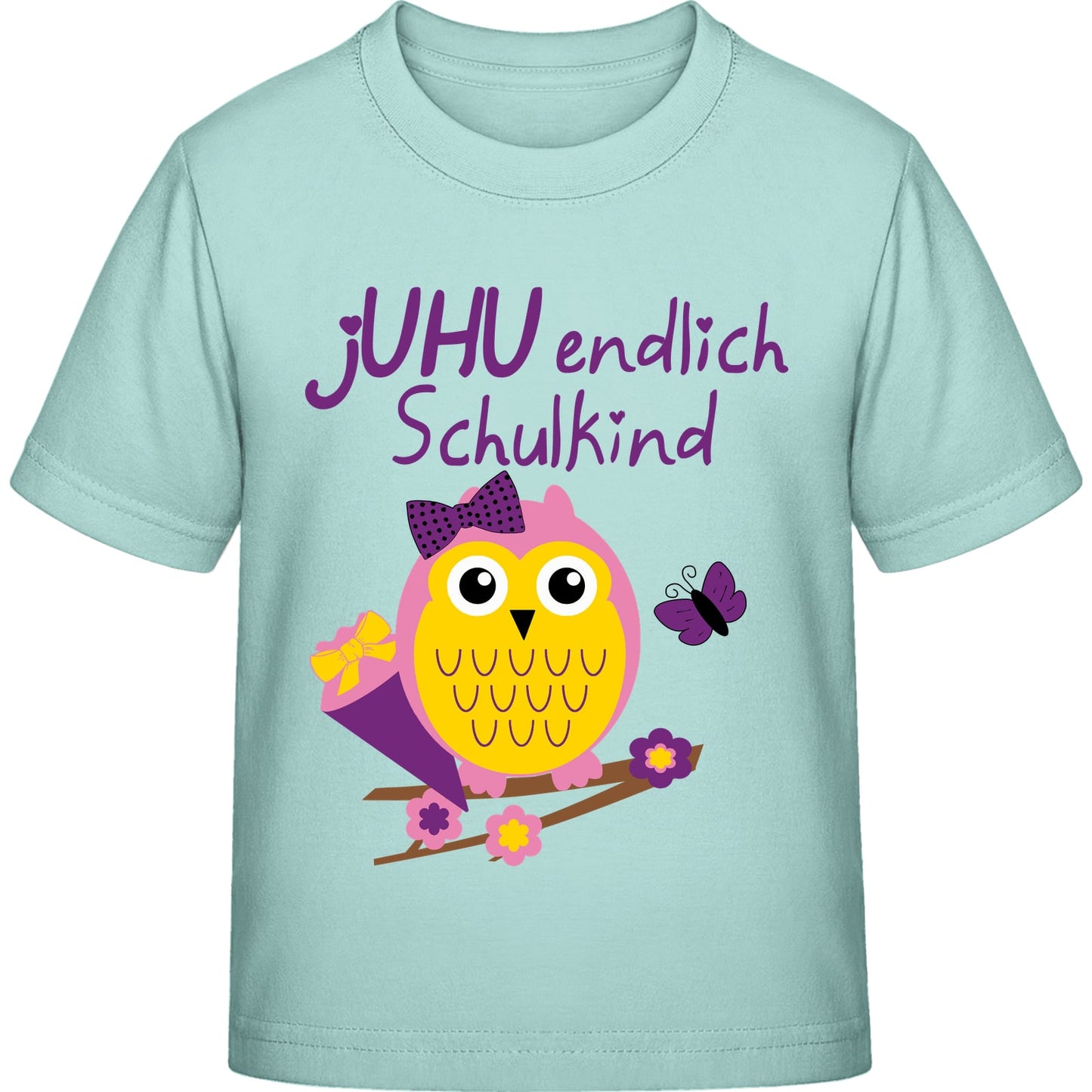 Mädchen T-Shirt Einschulung Eule – jUHU endlich Schulkind