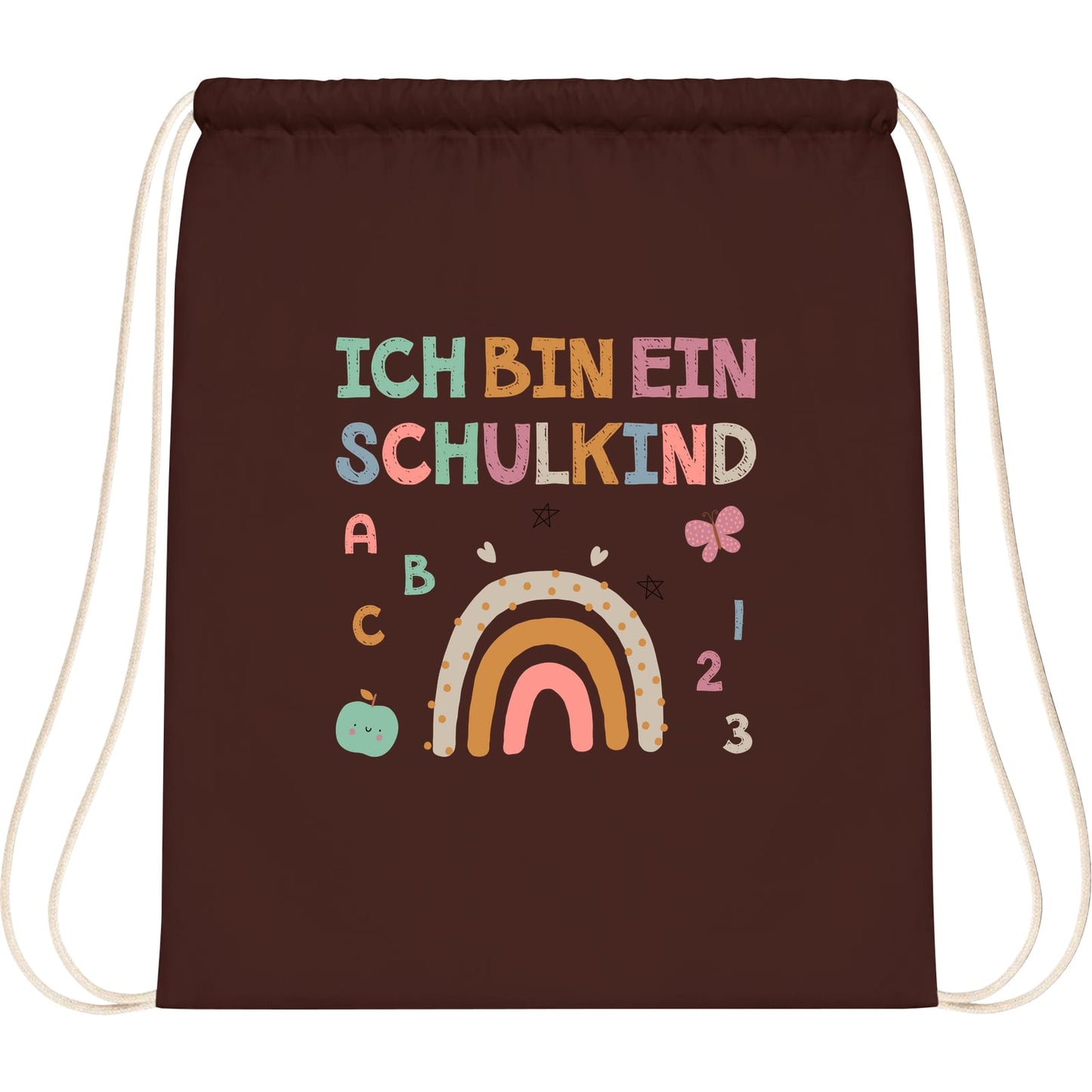 Turnbeutel Einschulung Schulkind – Regenbogen mit ABC & Zahlen