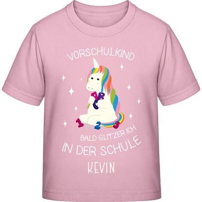 Mädchen T-Shirt Einschulung Einhorn – Vorschulkind Glitzer-Spruch