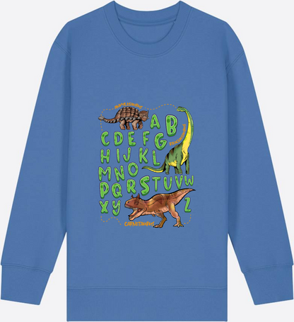 Dino Alphabet Sweatshirt zur Einschulung mit Name - Bright Blue Herzseite