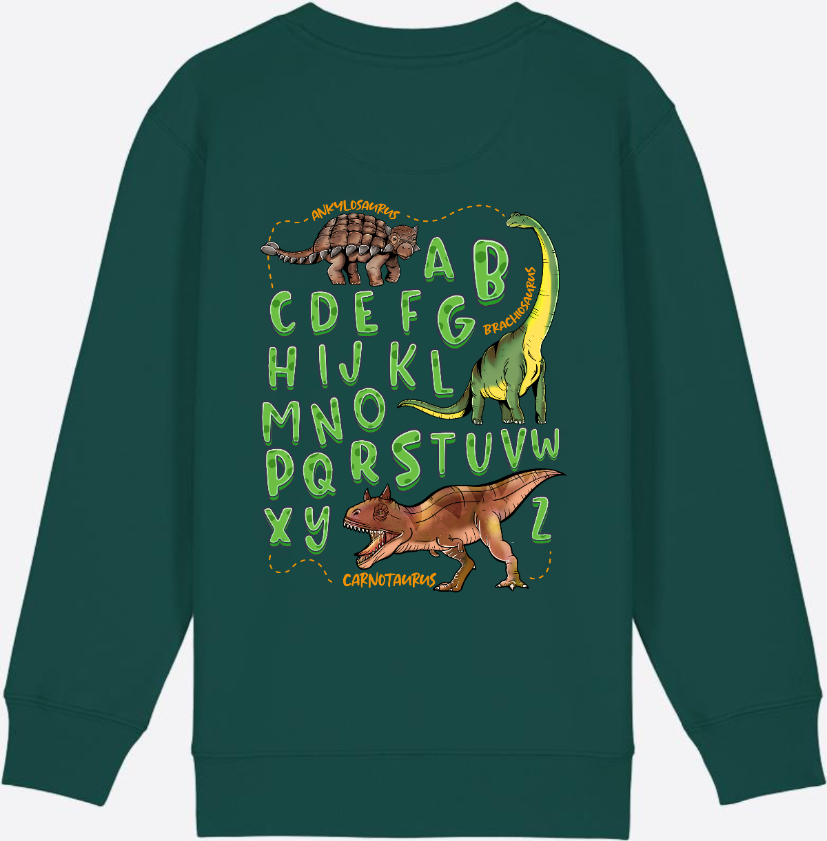 Dino Alphabet Sweatshirt zur Einschulung mit Name - Glazed Green