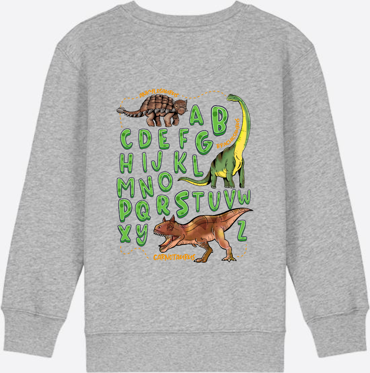 Dino Alphabet Sweatshirt zur Einschulung mit Name - Heather Grey