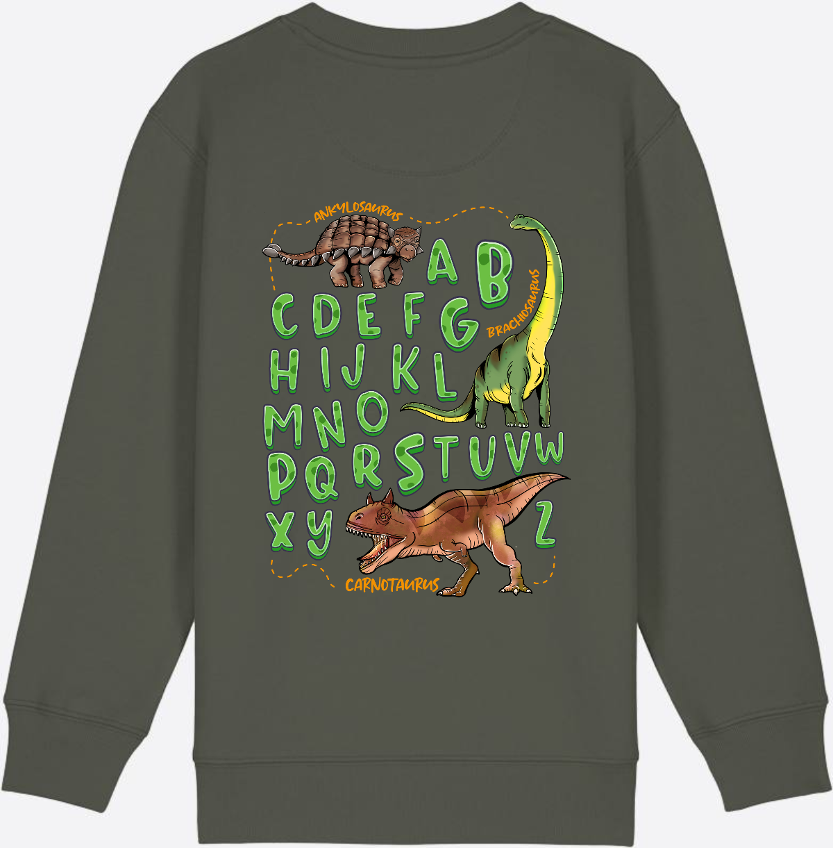 Dino Alphabet Sweatshirt zur Einschulung mit Name - Khaki