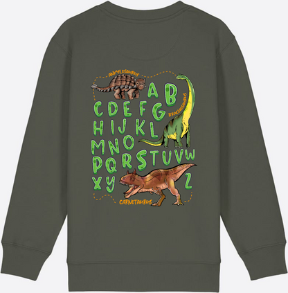 Dino Alphabet Sweatshirt zur Einschulung mit Name - Khaki