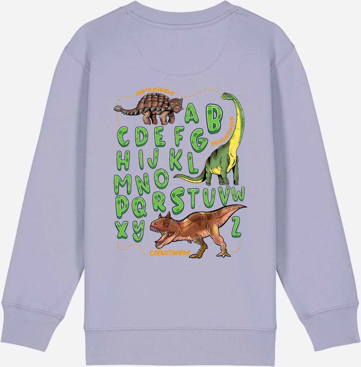 Dino Alphabet Sweatshirt zur Einschulung mit Name - Lavender
