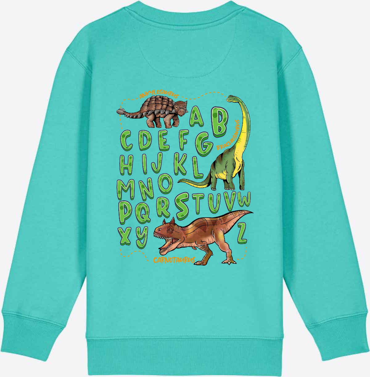 Dino Alphabet Sweatshirt zur Einschulung mit Name - Pool Blue