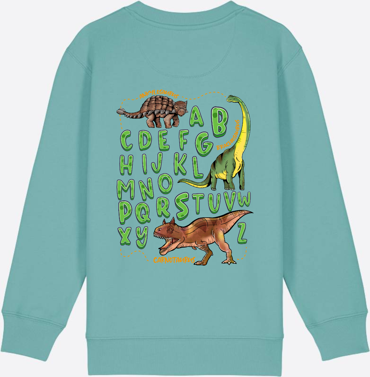 Dino Alphabet Sweatshirt zur Einschulung mit Name - Teal Monstera