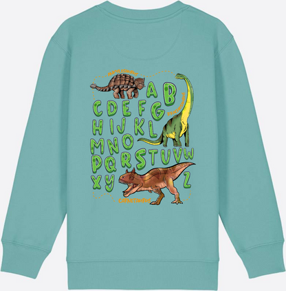 Dino Alphabet Sweatshirt zur Einschulung mit Name - Teal Monstera