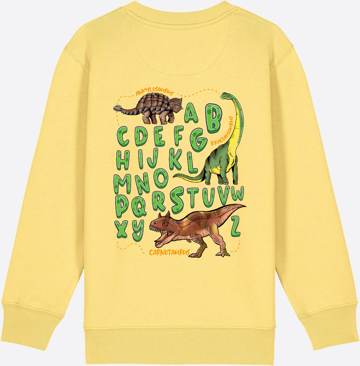 Dino Alphabet Sweatshirt zur Einschulung mit Name - Viva Yellow
