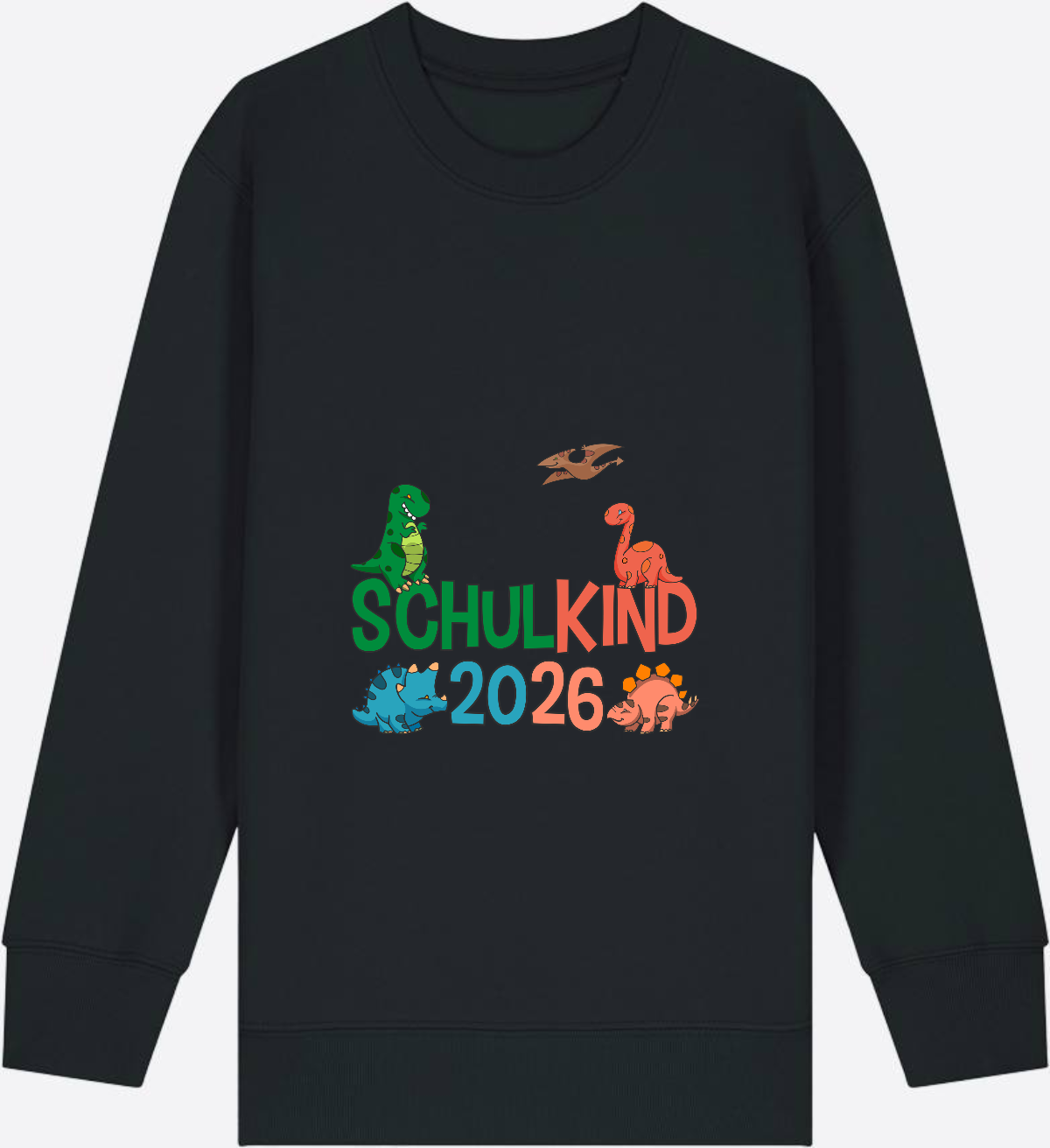 Dino Sweatshirt Schulkind 2026 - Geschenk zur Einschulung - Black Herzseite