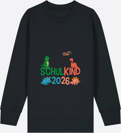 Dino Sweatshirt Schulkind 2026 - Geschenk zur Einschulung - Black Herzseite