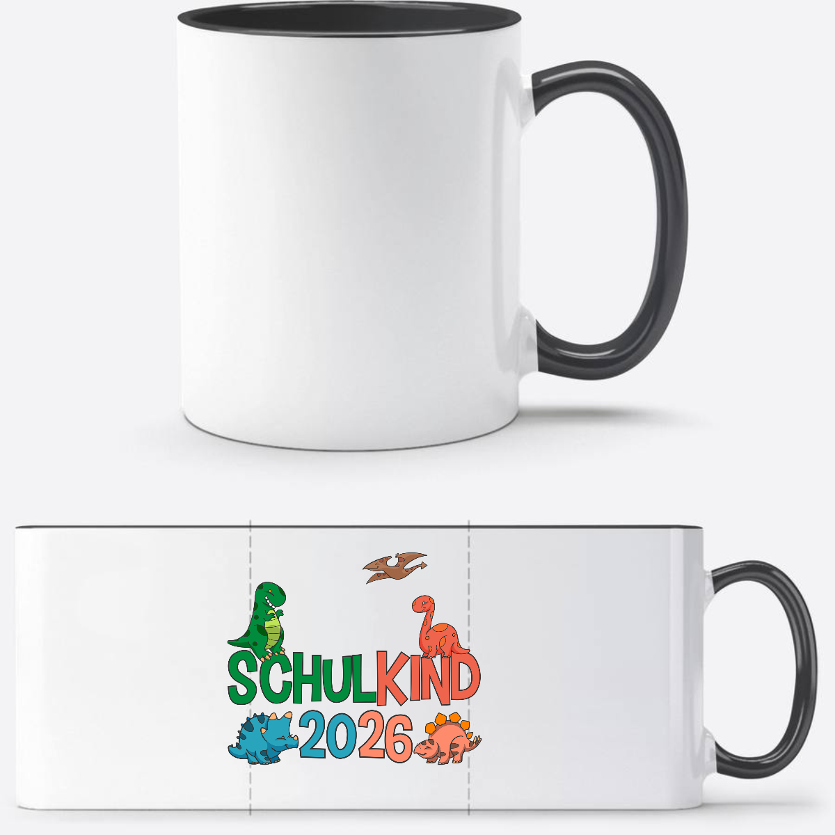 Dino Tasse Schulkind 2026 – Personalisiertes Einschulungsgeschenk - Weiß/Schwarz