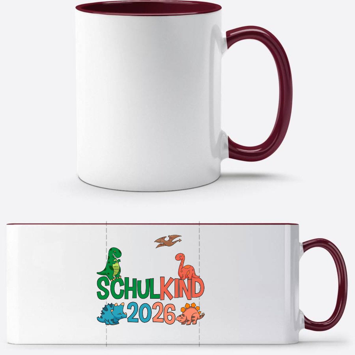 Dino Tasse Schulkind 2026 – Personalisiertes Einschulungsgeschenk - White/Bordeaux