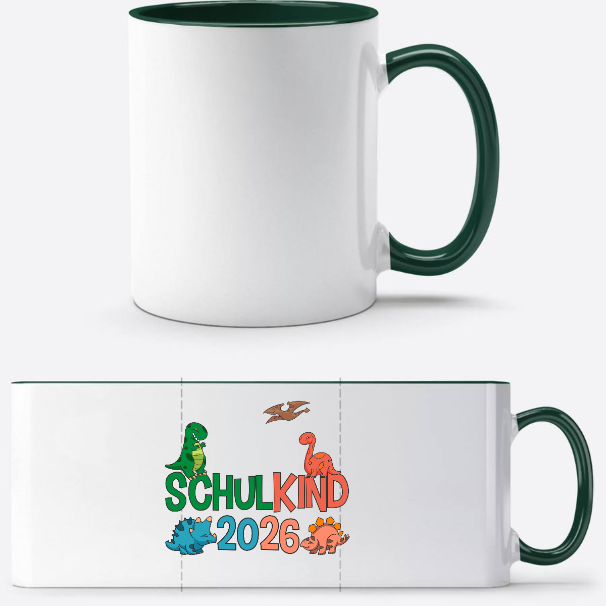Dino Tasse Schulkind 2026 – Personalisiertes Einschulungsgeschenk - White/Petrol