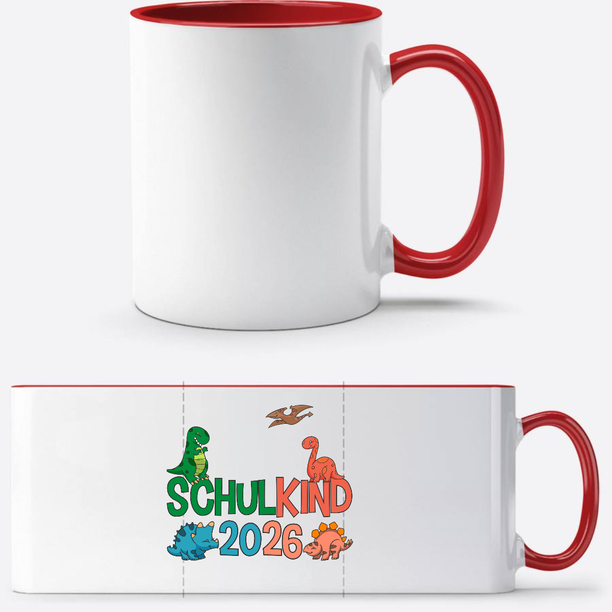 Dino Tasse Schulkind 2026 – Personalisiertes Einschulungsgeschenk - White/Red