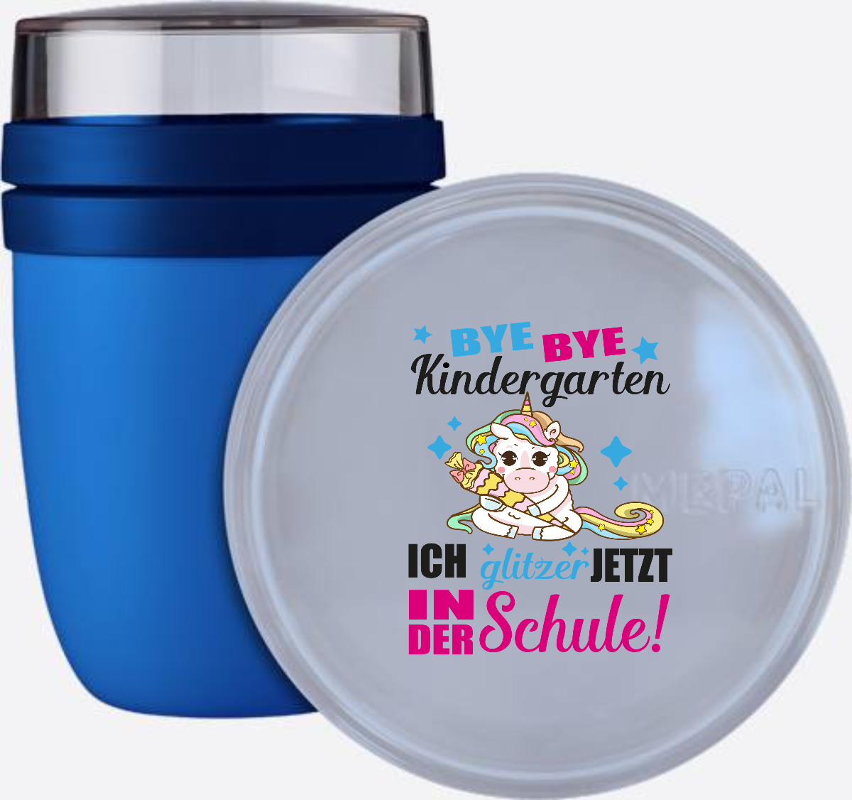 Einhorn Tasse zur Einschulung – Ich glitzer jetzt in der Schule - Vivid Blue