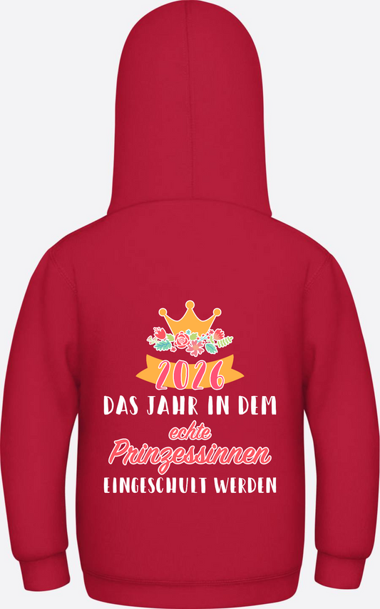 Einschulung 2026 Hoodie Prinzessin – Personalisiert mit Name - Fire Red
