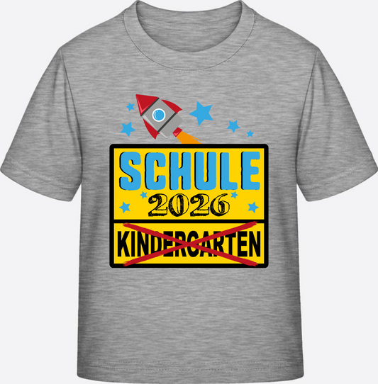Einschulung 2026 T-Shirt: Ortsschild & Rakete personalisiert - Heather Grey