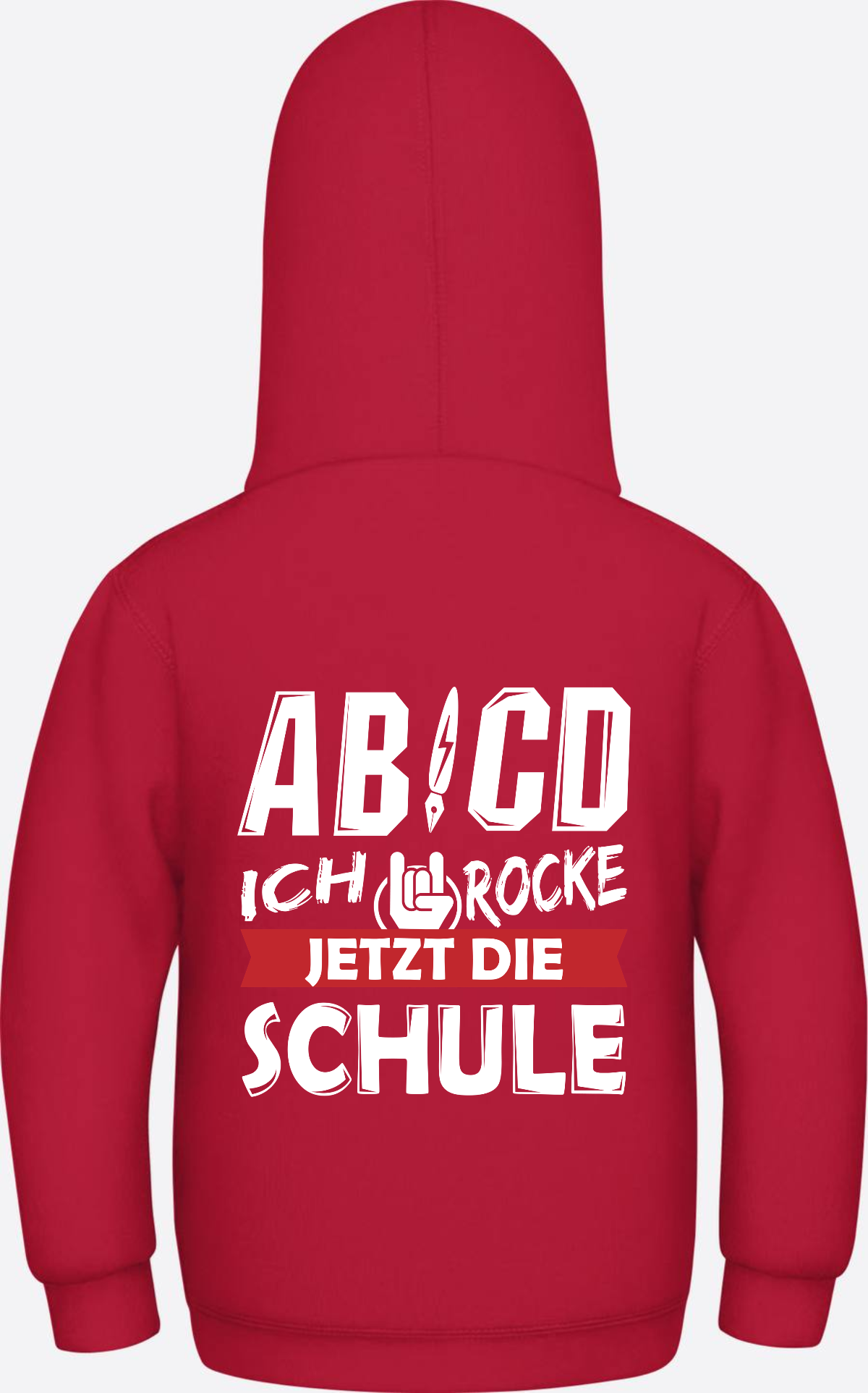 Einschulung Hoodie: ABCD Ich rocke jetzt die Schule mit Name - Fire Red