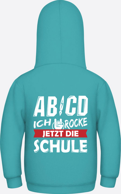 Einschulung Hoodie: ABCD Ich rocke jetzt die Schule mit Name - Hawaiian Blue