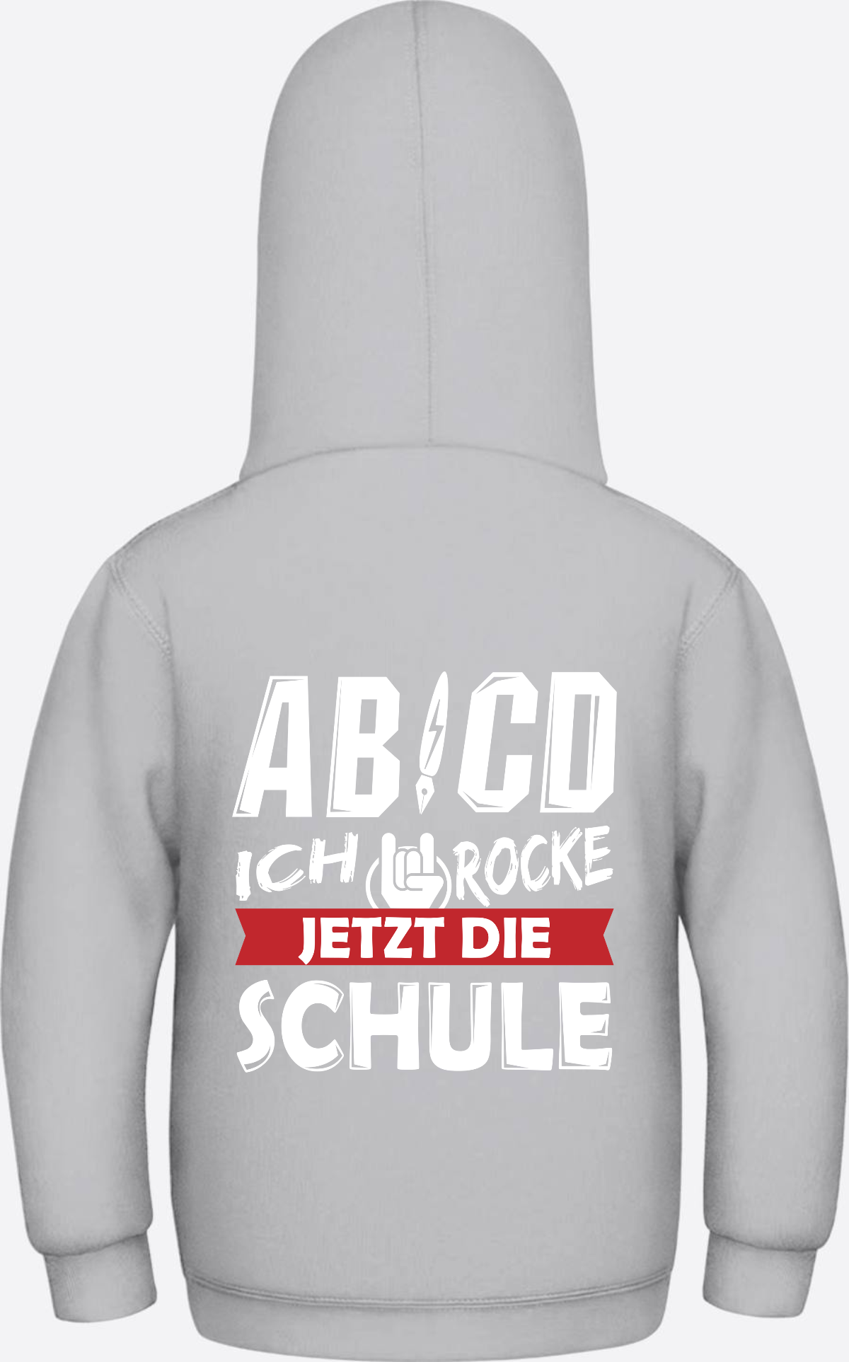 Einschulung Hoodie: ABCD Ich rocke jetzt die Schule mit Name - Heather Grey