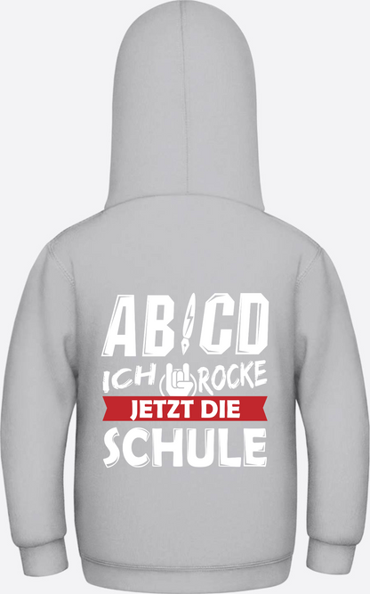 Einschulung Hoodie: ABCD Ich rocke jetzt die Schule mit Name - Heather Grey