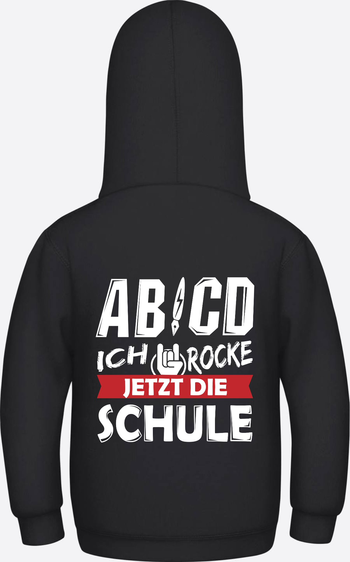 Einschulung Hoodie: ABCD Ich rocke jetzt die Schule mit Name - Jet Black