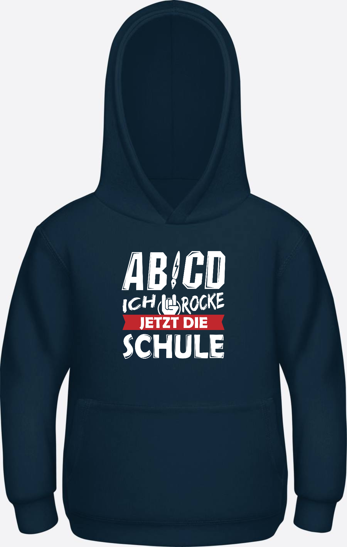 Einschulung Hoodie: ABCD Ich rocke jetzt die Schule mit Name - New French Navy Herzseite