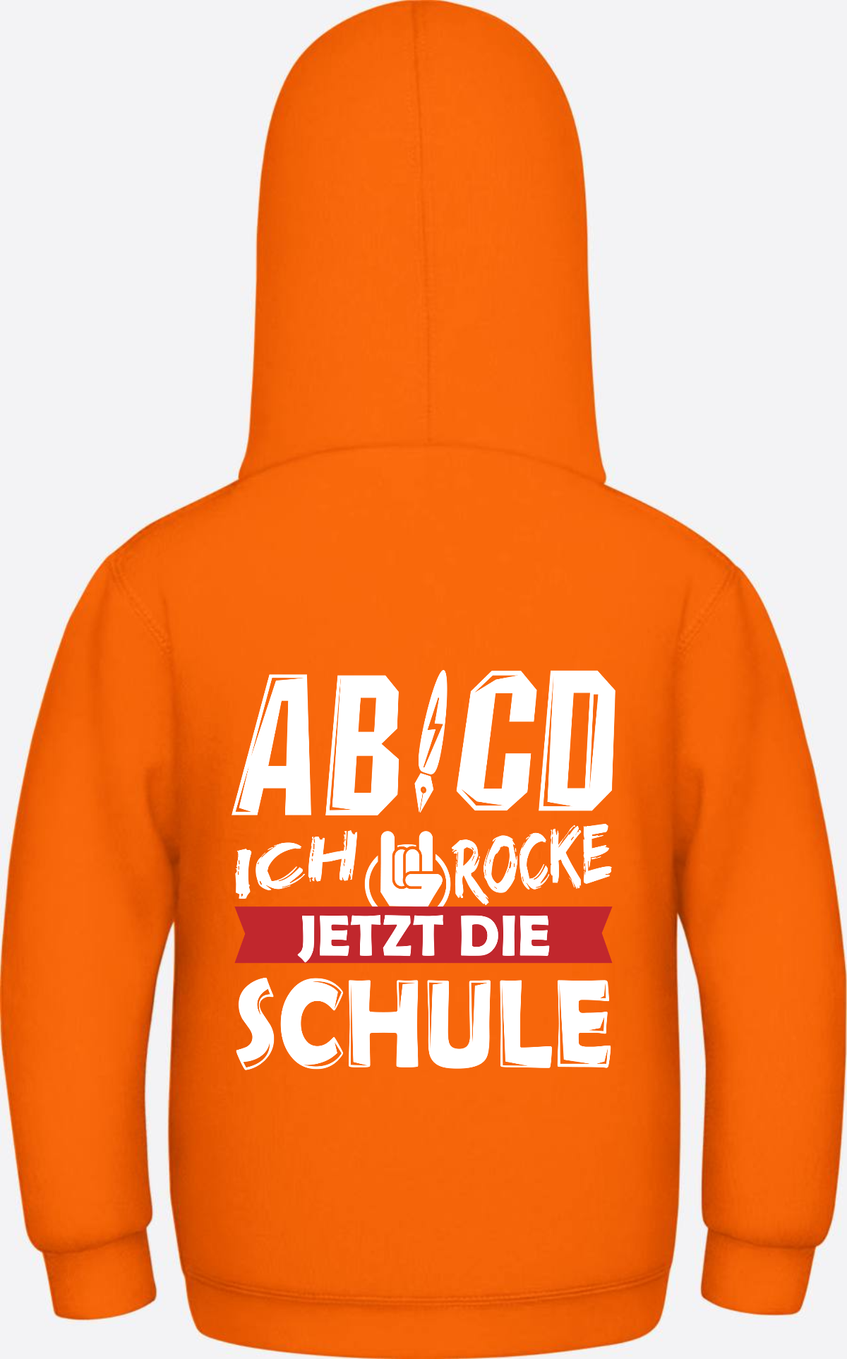Einschulung Hoodie: ABCD Ich rocke jetzt die Schule mit Name - Orange Crush