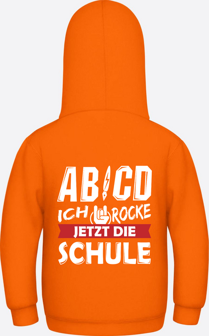 Einschulung Hoodie: ABCD Ich rocke jetzt die Schule mit Name - Orange Crush