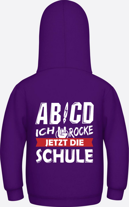 Einschulung Hoodie: ABCD Ich rocke jetzt die Schule mit Name - Purple