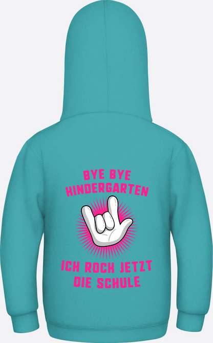 Einschulung Hoodie: Bye Bye Kindergarten ich rock die Schule - Hawaiian Blue