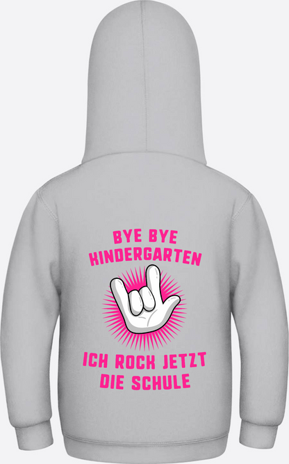 Einschulung Hoodie: Bye Bye Kindergarten ich rock die Schule - Heather Grey