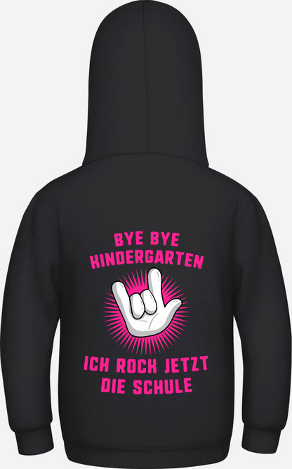 Einschulung Hoodie: Bye Bye Kindergarten ich rock die Schule - Jet Black