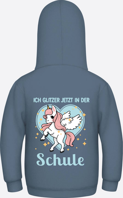 Einschulung Hoodie Einhorn – Ich glitzer jetzt in der Schule - Airforce Blue