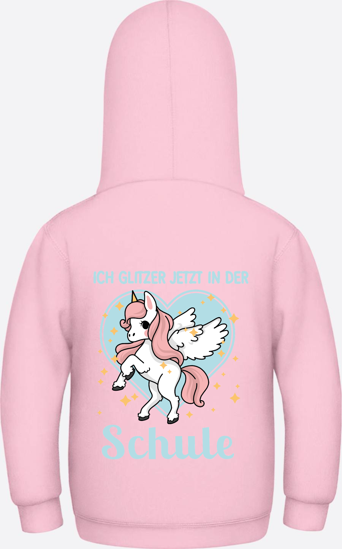 Einschulung Hoodie Einhorn – Ich glitzer jetzt in der Schule - Baby Pink