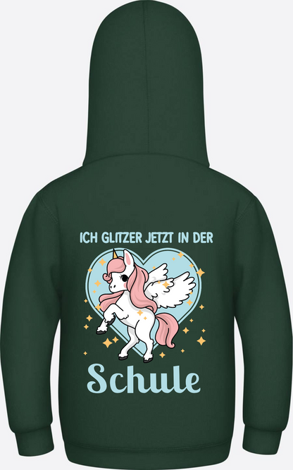 Einschulung Hoodie Einhorn – Ich glitzer jetzt in der Schule - Bottle Green