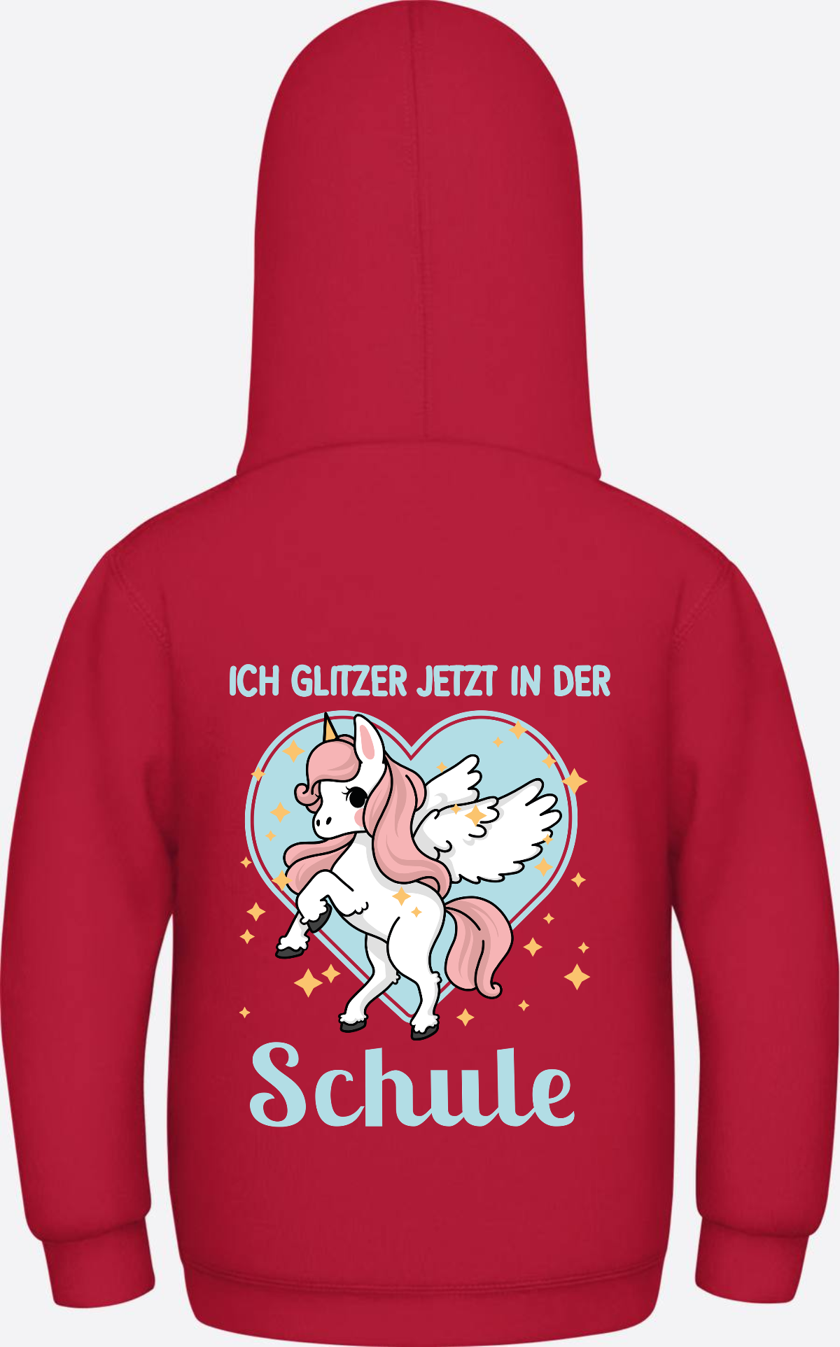 Einschulung Hoodie Einhorn – Ich glitzer jetzt in der Schule - Fire Red