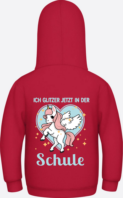 Einschulung Hoodie Einhorn – Ich glitzer jetzt in der Schule - Fire Red
